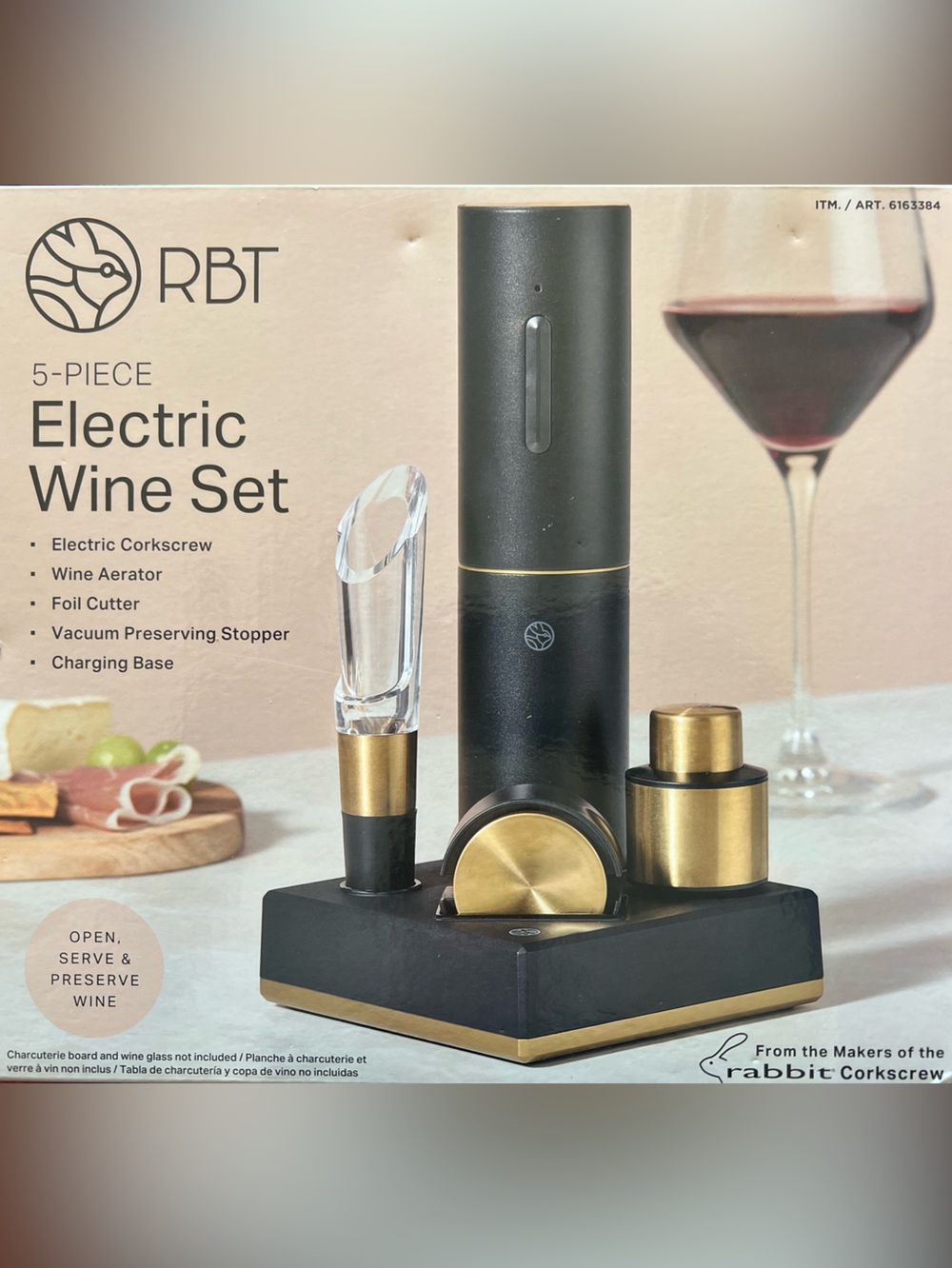 RBT 5-Piece Electric Wine Set in Black & Gold